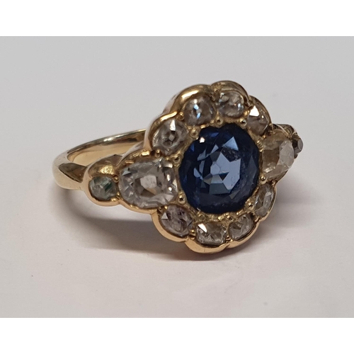 14 - A really good late Victorian Sapphire and Diamond cluster Ring set in gold. Approx Diamond weight 1.... 