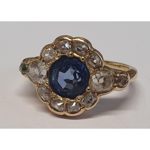 14 - A really good late Victorian Sapphire and Diamond cluster Ring set in gold. Approx Diamond weight 1.... 