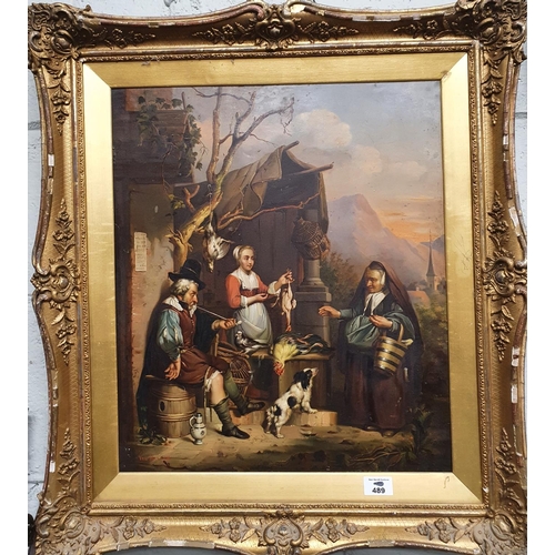 458 - A 19th Century Oil on Board of a continental scene signed Van Hancell LL in a gilt frame. 41 x 48 x ... 