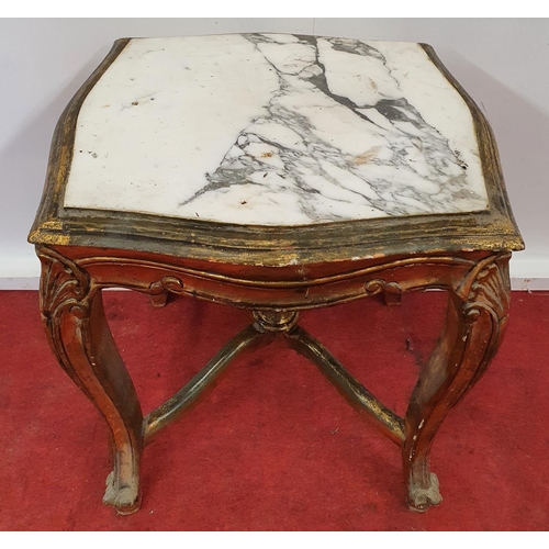 100 - A Timber and Gilt Table with a Marble top.47w x 43 x 51h cms.