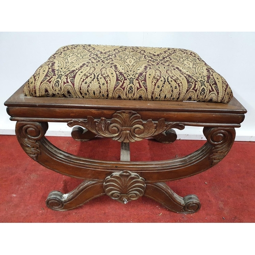 108 - PARIS CATHEDRAL: A Carved Timber Stool.53w x 40 x 43h cms.