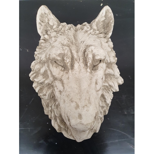 120 - A really well cast moulded head of a Wolf.36w x 43h cms.