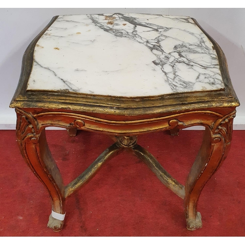 99 - A Timber and Gilt Table with a Marble top.47w x 43 x 51h cms.