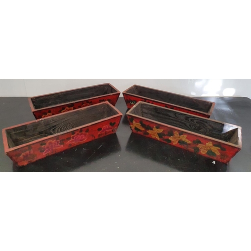 178 - RUS: Four Timber Painted Trays.44w x 14 x 10h cms.