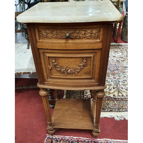 306 - A late 19th Century Walnut single door Marble topped Side Table.44w x 42 x 87h cms.