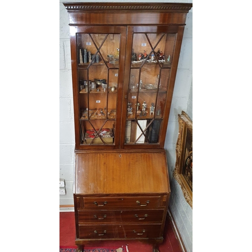 454 - A 1920's Mahogany two door glazed Bureau Bookcase(74w x 45d x 202h)along with a roped edged two door... 