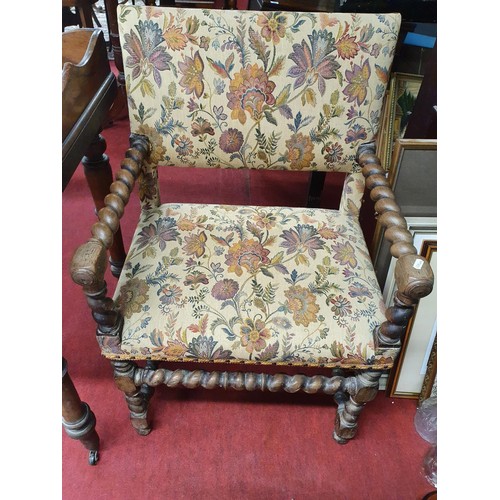 492 - A lovely pair of 19th century Oak Armchairs with barley twist supports and stretchers.59w x seat 48h... 