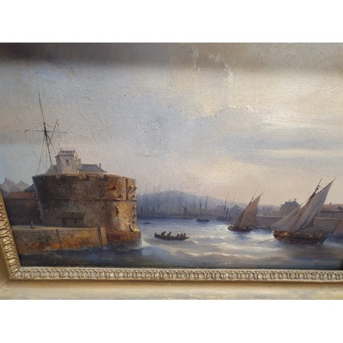 468 - A 19th Century Oil on Canvas of ships coming into harbour. 39 x 26.