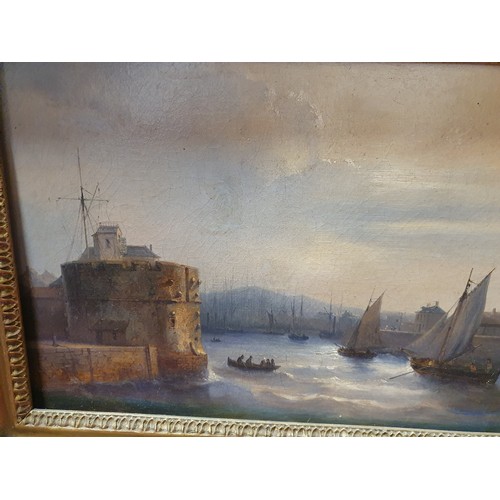 468 - A 19th Century Oil on Canvas of ships coming into harbour. 39 x 26.