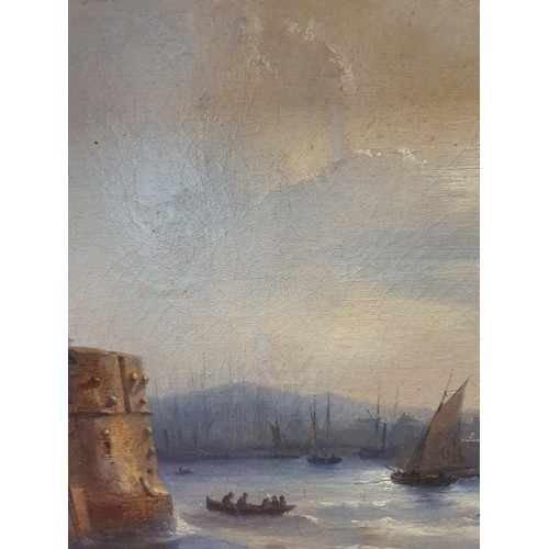 468 - A 19th Century Oil on Canvas of ships coming into harbour. 39 x 26.