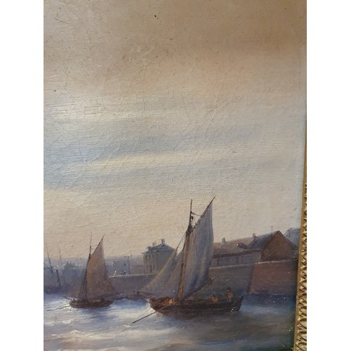 468 - A 19th Century Oil on Canvas of ships coming into harbour. 39 x 26.