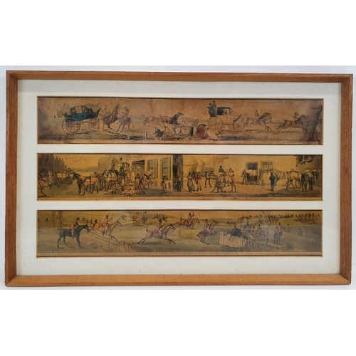 82 - A set of four framed and glazed trios of hunting prints. Entitled verso. Approx.63 X 39 cms.