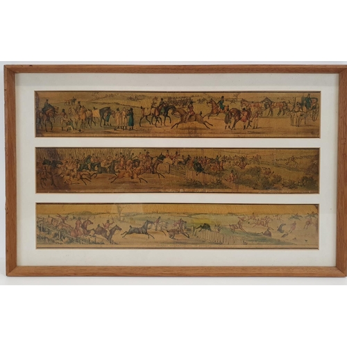 82 - A set of four framed and glazed trios of hunting prints. Entitled verso. Approx.63 X 39 cms.