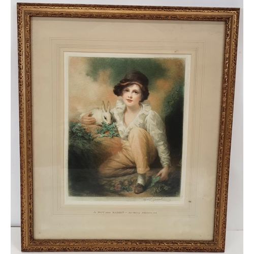 85 - After Sir Henry Raeburn RA,a coloured Print of a boy and rabbit.