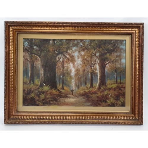 105 - A pair of Late 19th Century Early 20th Oils on Board of Faggot Gatherers in a wooded scene.79 X 59 o... 