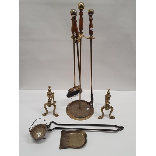 119 - A really good Brass Fan Fire Guard along with other Fireside Items.H 66 cms.