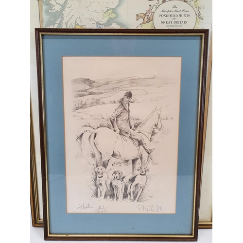 174 - A limited edition Print after P.Hart signed LR along with a map of the Foxhound Hunts of Great Brita... 