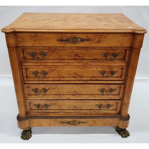 238 - A good reproduction Birdseye Maple Chest of Drawers with very heavy brass paw feet and brass mounts.... 