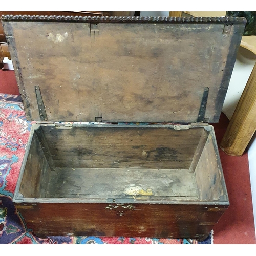 251 - A 19th Century, possibly earlier, Candle/small Blanket Box with brass bands.W 75 X 36 x H 36 cms.