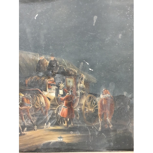 254 - A 19th Century possibly earlier English Oil on Canvas of a coaching scene in an original frame. (fra... 