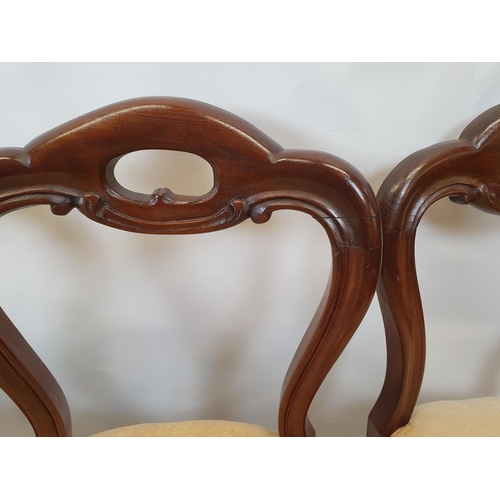 446 - A good set of eight mid 19th Century buckle back Dining Chairs with pierced backs and turned support... 