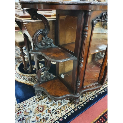 136 - A really good 19th Century serpentine fronted Walnut Display Cabinet with twin glazed doors flanked ... 