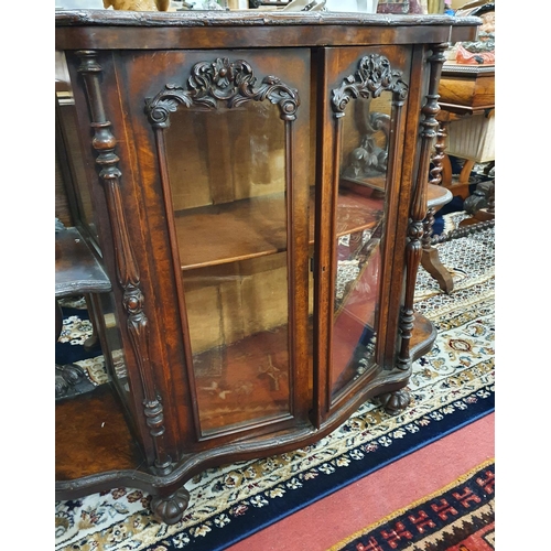 136 - A really good 19th Century serpentine fronted Walnut Display Cabinet with twin glazed doors flanked ... 