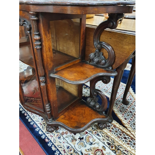 136 - A really good 19th Century serpentine fronted Walnut Display Cabinet with twin glazed doors flanked ... 