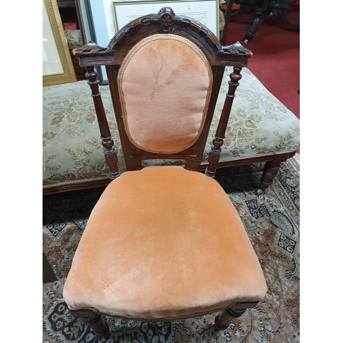 3 - A lovely set of three 19th Century Rosewood Salon Chairs with salmon coloured upholstery along with ... 