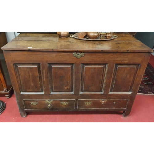 345 - A really good 18th Century Oak Plank Mule Chest with twin drawer base.W 130 X 55 X H 89cm.