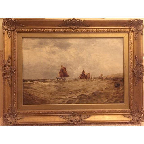 184 - William Gray 1815 - 1885. Fishing Fleet leaving Bulogne Harbour, oil on canvas 41 x 61 cms signed lo... 