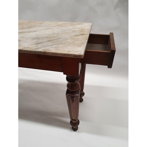 825 - A lovely 19th Century mahogany, marble topped Hall Table with square carved tapered supports. 107w x... 