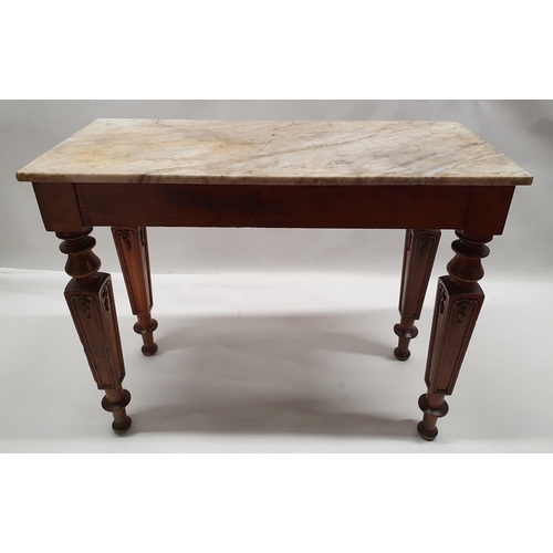 825 - A lovely 19th Century mahogany, marble topped Hall Table with square carved tapered supports. 107w x... 