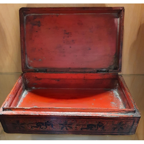 128a - An oriental Box with red ground.