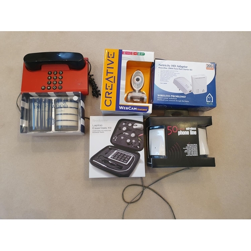 158 - A group of unused Electronic Items along with a vintage telephone.