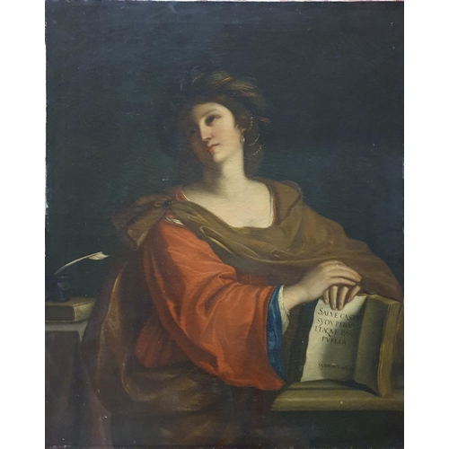 209 - A 19th Century possibly earlier Italian school of a woman in red garment reading a book. No apparent... 