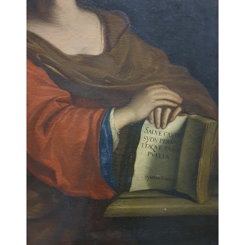 209 - A 19th Century possibly earlier Italian school of a woman in red garment reading a book. No apparent... 