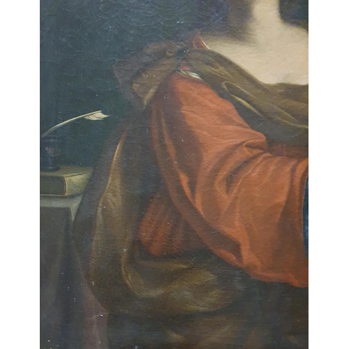 209 - A 19th Century possibly earlier Italian school of a woman in red garment reading a book. No apparent... 