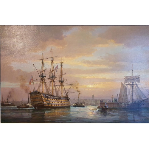 27 - Francis S Smitheman 1927 - 2016, English 20th Century Oil on Canvas 'HMS Victory' signed lower left ... 