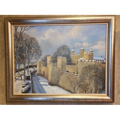 28 - Clive Madgwick English 1934 - 2005 Oil on Canvas Snowy Day at the Tower of London signed lower left.... 