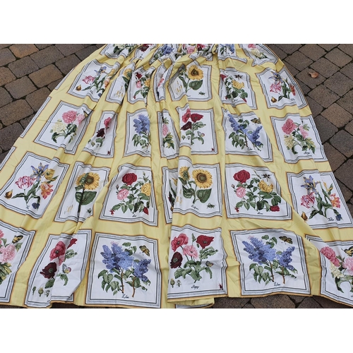 324 - A good pair of Floral Curtains with yellow ground and double lined.