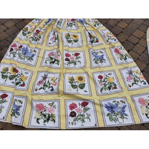 324 - A good pair of Floral Curtains with yellow ground and double lined.