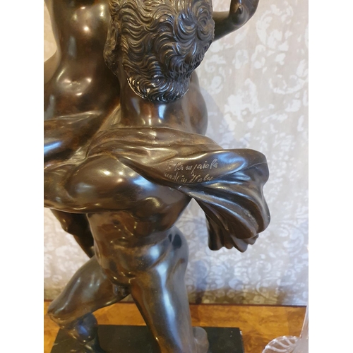 33 - A Fantastic Bronze Figure of a Roman holding/catching a semi naked Maiden. On a marble base. 93 x 43... 