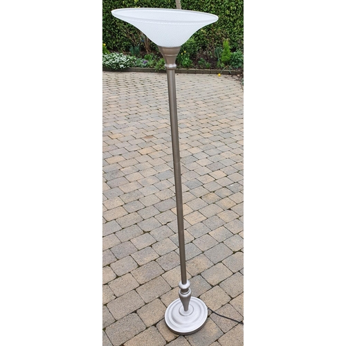 354 - A tall Metal Uplighter with frosted shade. 181 cms high approx.