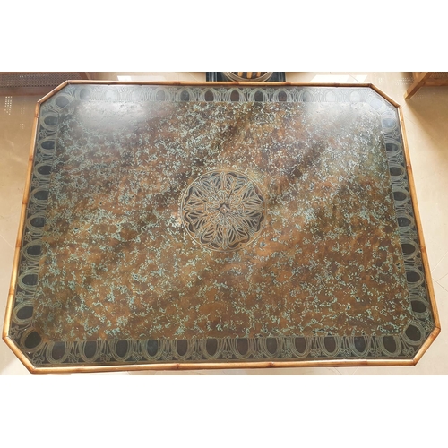 5 - A large Bamboo style Coffee Table with copper style finish and hairy paw feet. 123 x 93 x 57 cms app... 