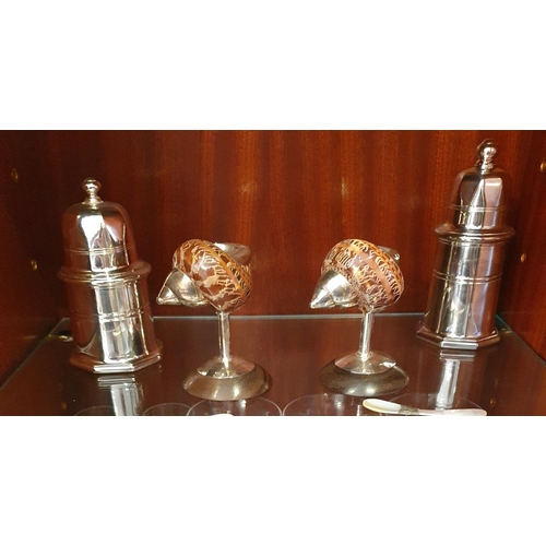 53 - A pair of Silver Condiments along with a pair of salts in the shape of shells.