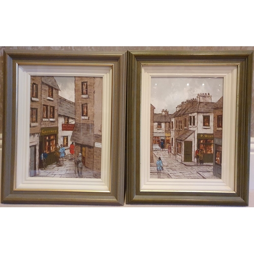 56 - Tom Cullen, Irish 1934 - 2001. A pair on Oils on Canvas of Dublin street scenes. Signed. 34 x 24 cm ... 