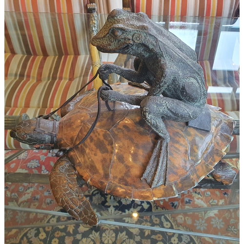 57a - A really good Maitland - Smith Bronze and Tortoise effect Model of a Frog on a tortoise. 45l cms.