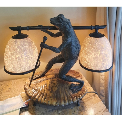 57b - A really good Maitland - Smith, London Table Lamp in the form of a frog on a Lily leaf. 53w cms.