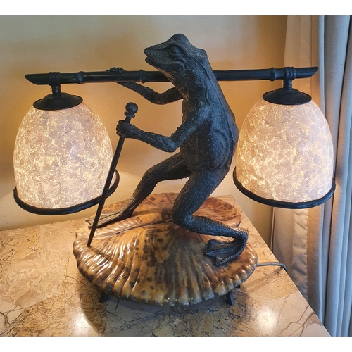 57b - A really good Maitland - Smith, London Table Lamp in the form of a frog on a Lily leaf. 53w cms.